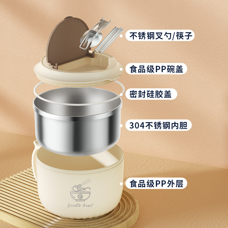 P28-W-9001 304 stainless steel instant noodle bowl with lid lunch box, water-draining bento box Application Scenario