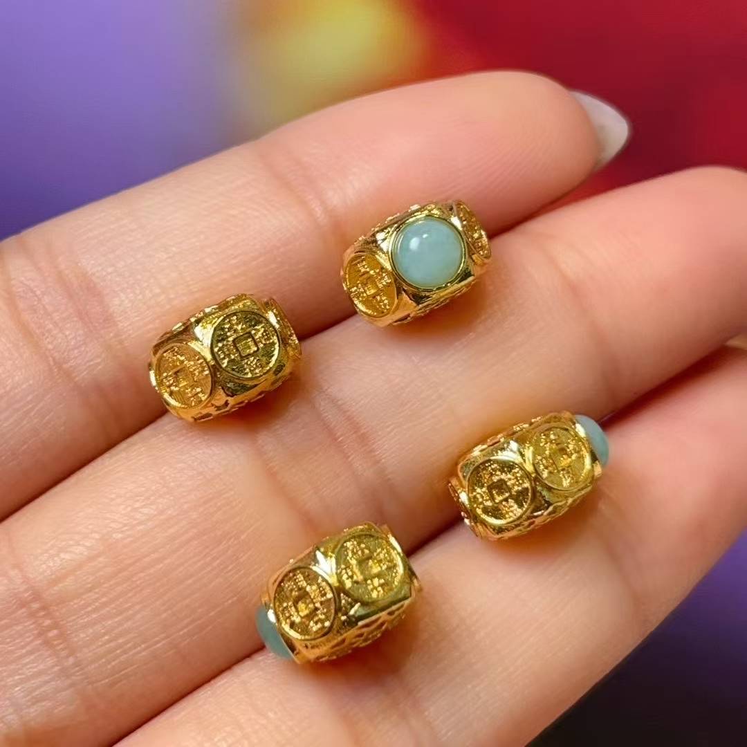 Natural Tianhe stone Five Emperors Coin straight hole diy jewelry accessories, crystal accessories, ancient method sand gold accessories, copper-plated real gold, high color retention details Picture