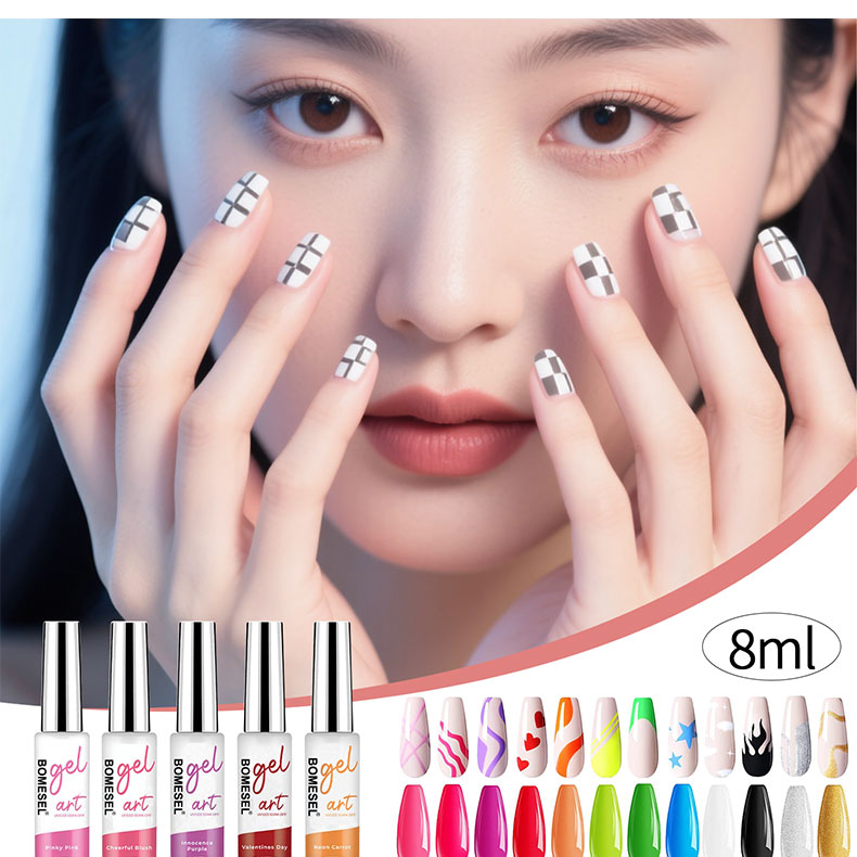 Cross-border nail art metal string glue, high-density outlining and painting glue, twelve-color phototherapy glue, nail polish glue, environmentally friendly and long-lasting pic 5