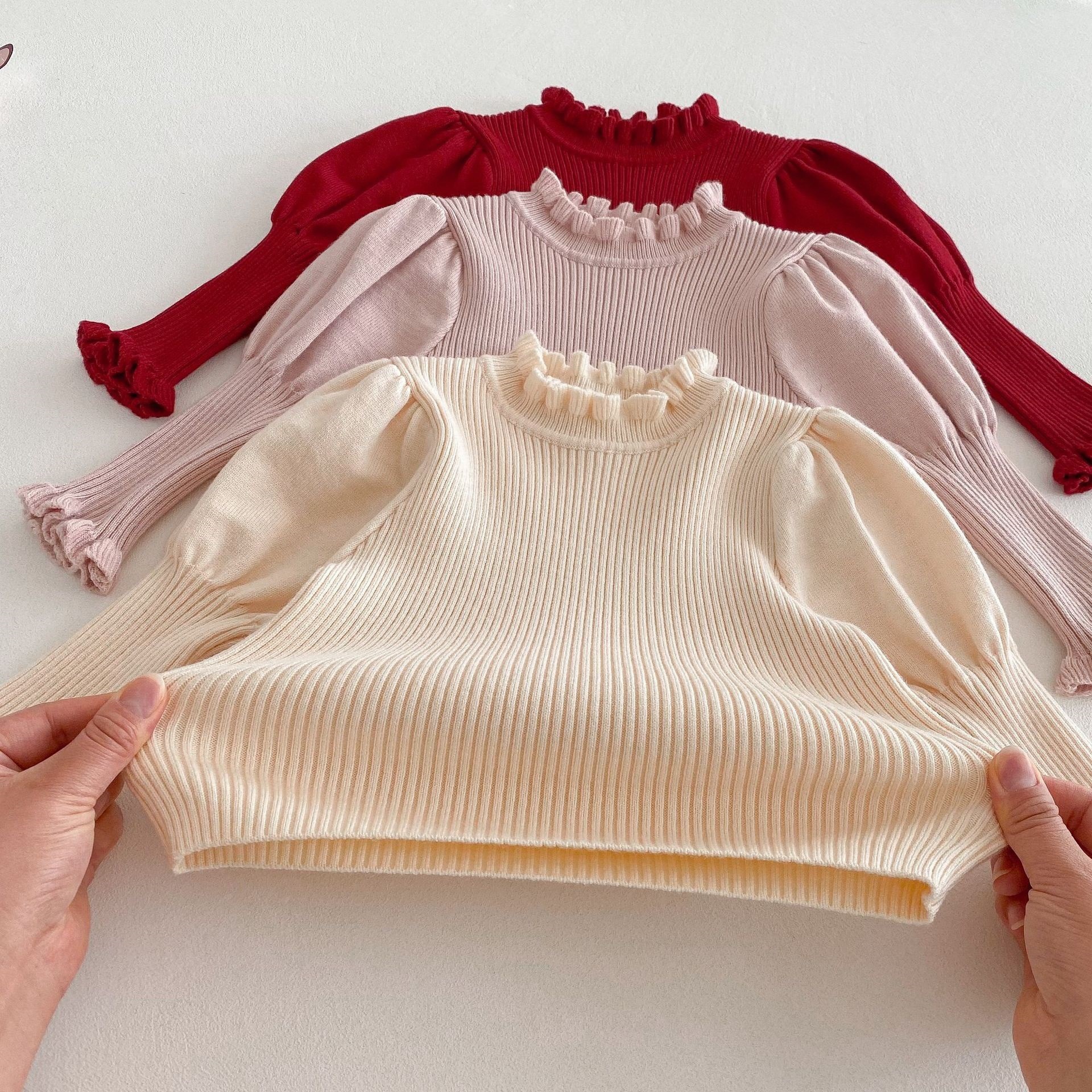 Girls' fashion sweater 2025 New Spring Baby Korean-style core-spun yarn pullover, baby festive New Year wear trend Specification drawing