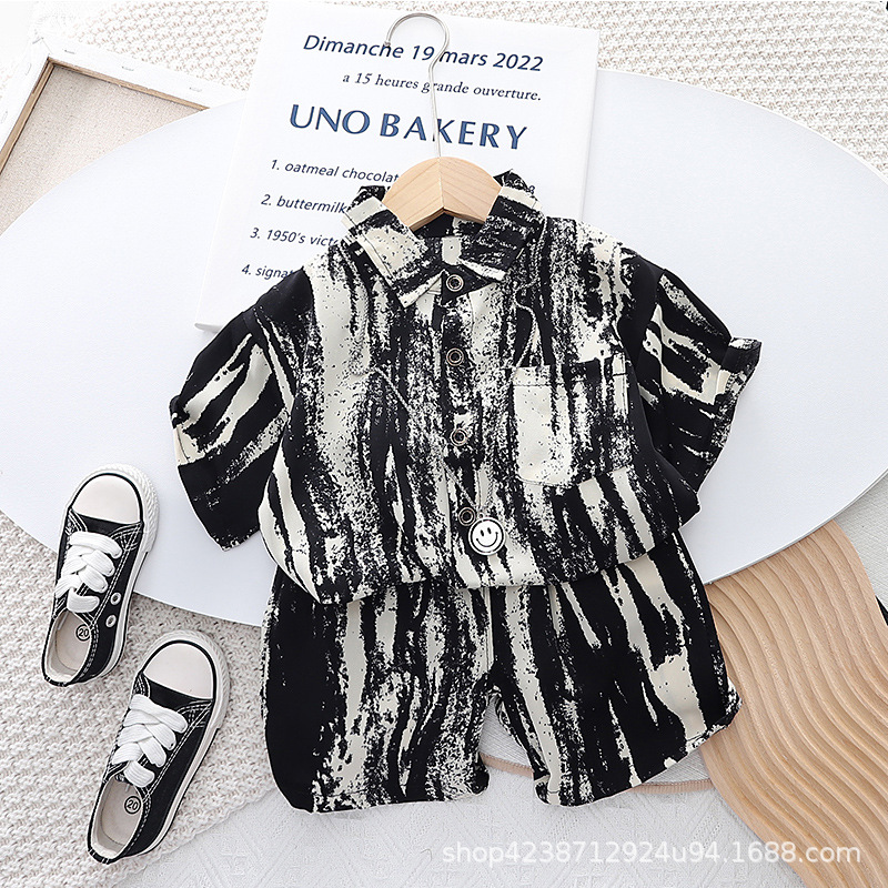 Cool and stylish boys' summer shirt set, boy vacation style, thin short-sleeved pants, baby streetwear, cool and stylish Specification drawing
