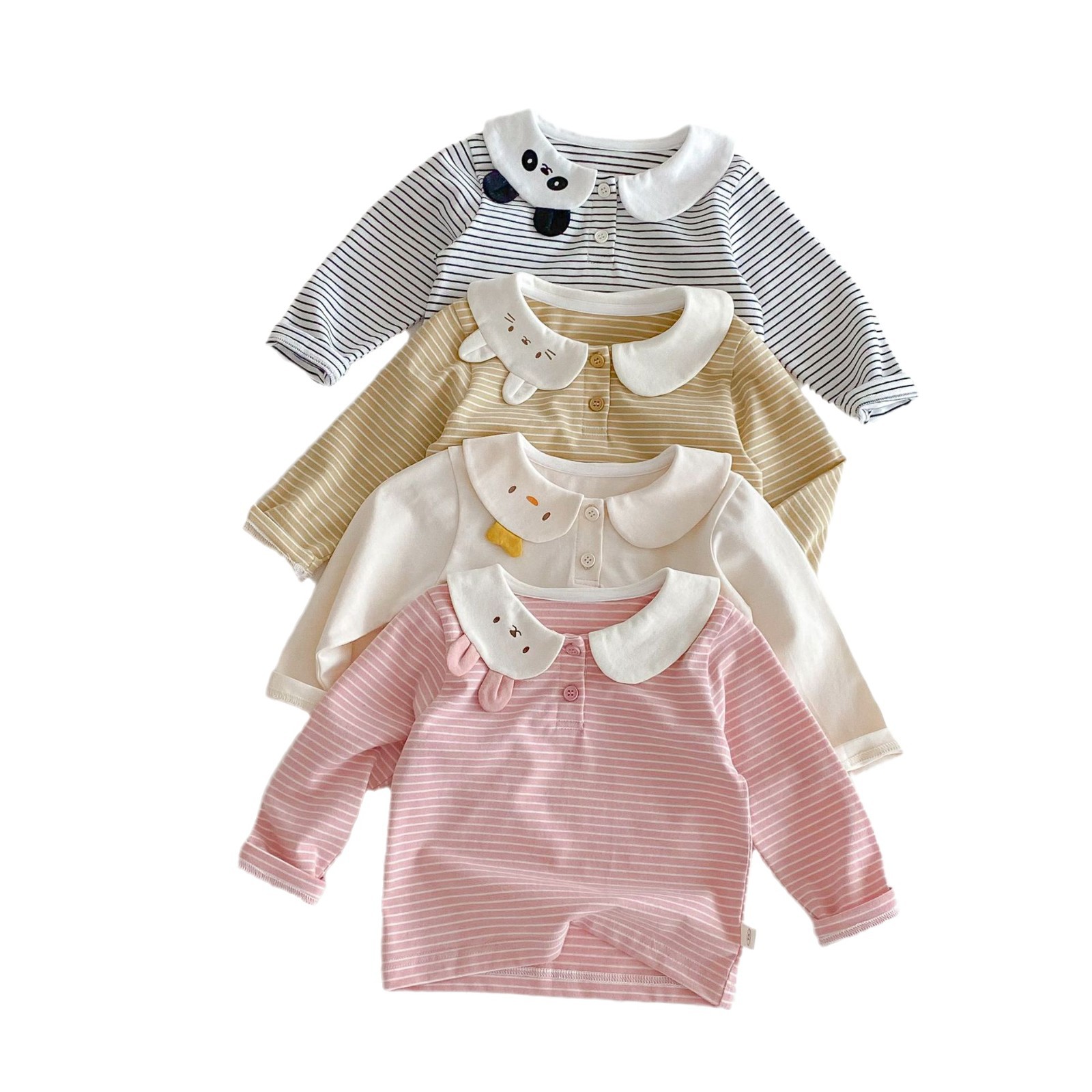 Girls' striped base shirt 2025 New Spring 0-5-year-old baby super cute Korean spring fashion baby cartoon T-shirt Item Picture