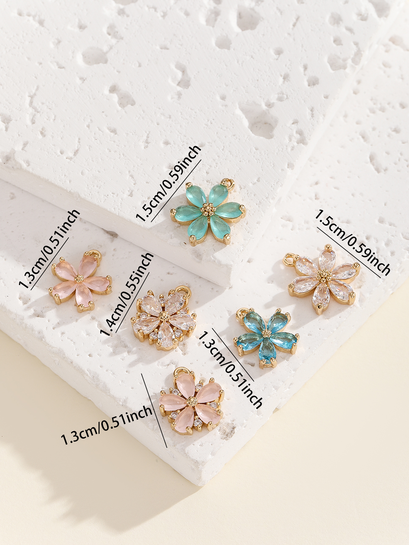 diy jewelry accessories, micro-inlaid six-petal flower multi-color new earrings, pendants, necklaces, bracelets, handcrafted semi-finished materials details Picture