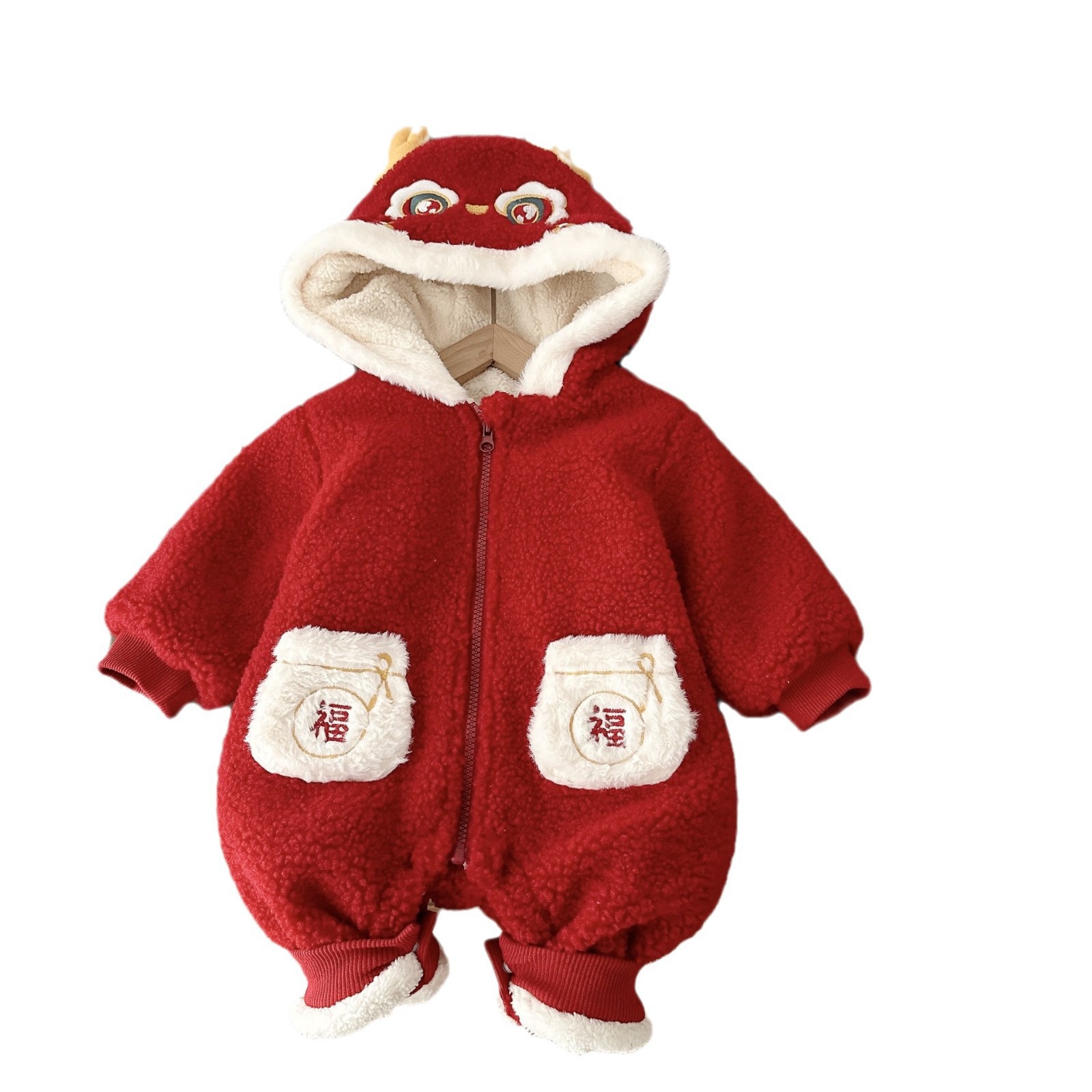 Baby festive New Year's wear, winter a class baby fleece one-piece suit, thick newborn clothes, outdoor wear AL738 Item Picture