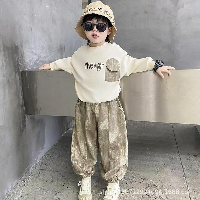 Children's Spring Wear Boys' Set 2025 New Style Stylish tie-dyed Sweatshirt Children's Spring Set Boys' Two-piece set Specification drawing