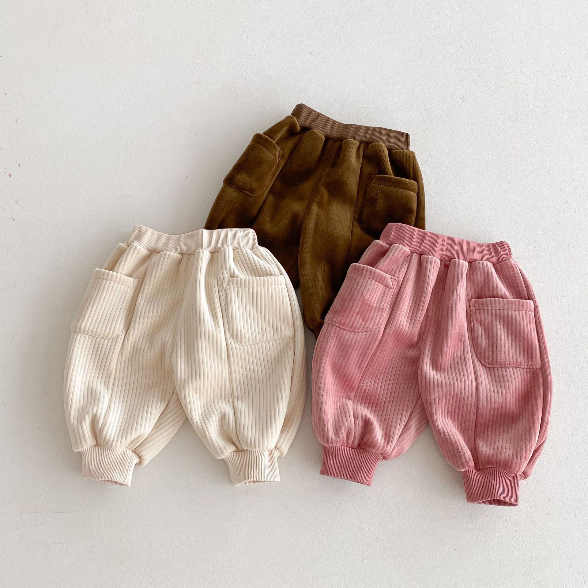 Children's fleece casual pants, 0-5 years old winter girls' fashionable solid color thickened pants, baby warm winter clothing AK414 full figure