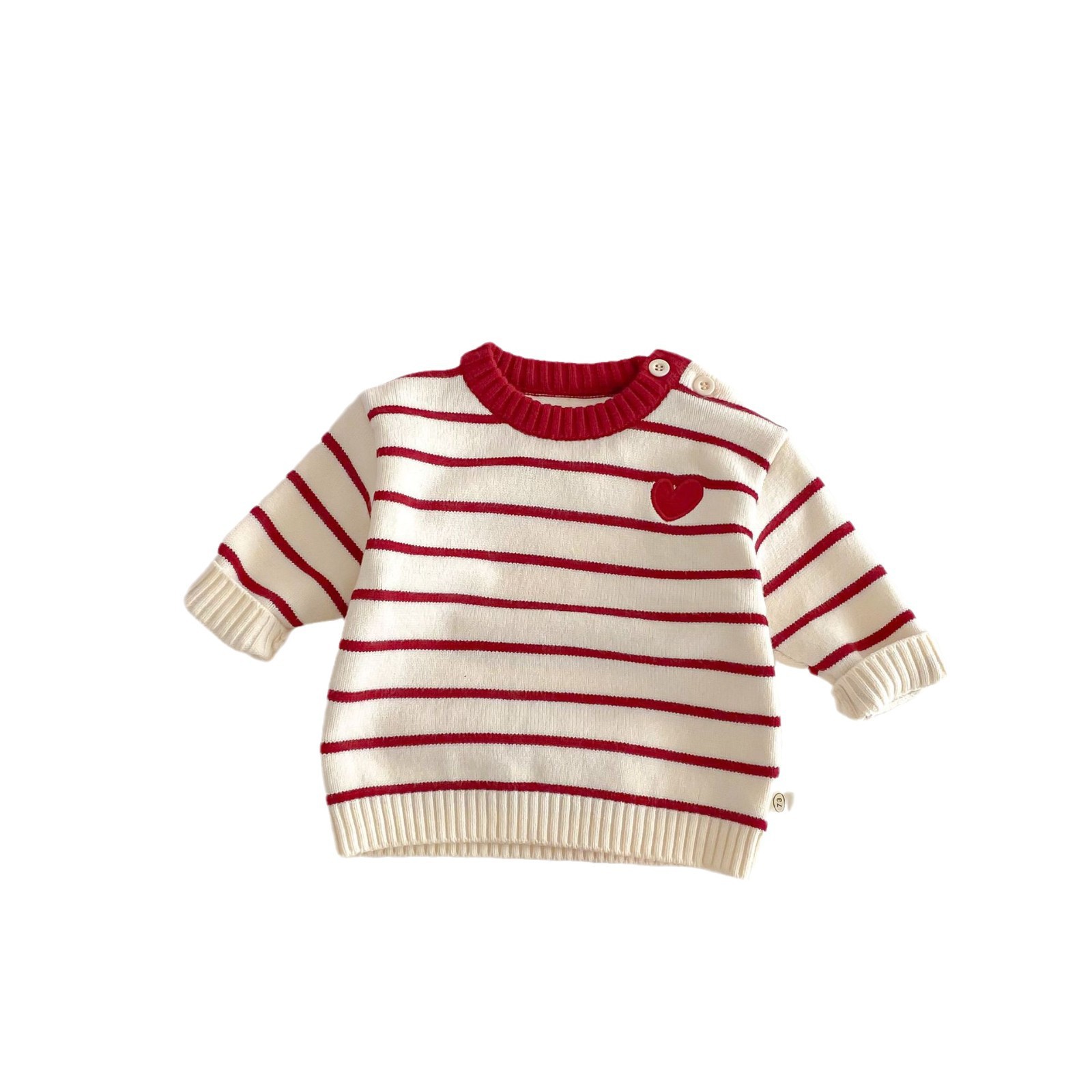 Children's thickened sweater for winter 2025 new style, girls' striped knitted pullover, baby New Year greeting dress, first birthday dress Item Picture