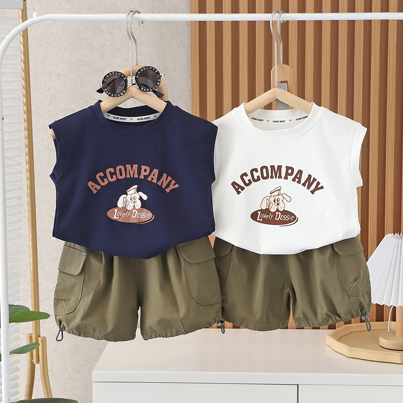 Children's vest, men's summer cartoon, 2023 new style boys' T-shirt, baby summer wear, sleeveless for children aged 0-5, thin style full figure