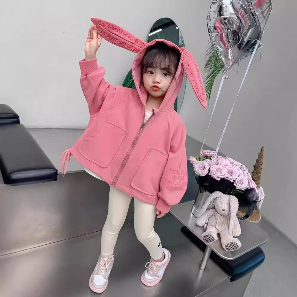 Rabbit ears Pink coat, hooded, baby girl, sweet, cute, stylish top for little kids, fashionable autumn outfit Specification drawing