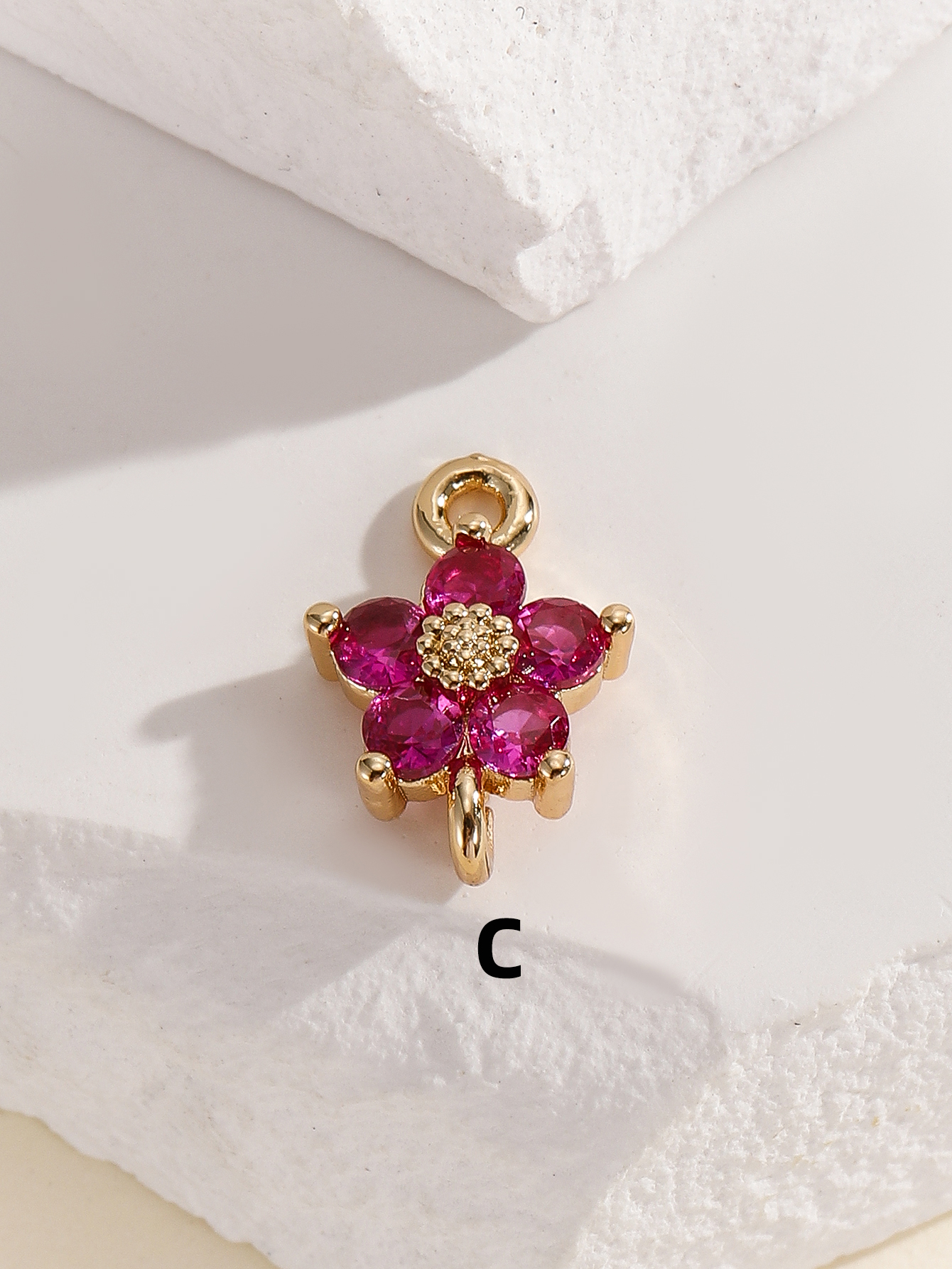 Double hanging five-petal flower copper color preservation zircon ancient-style hairpin, tassel earrings, necklace forehead ornament diy clothing accessories Item Picture