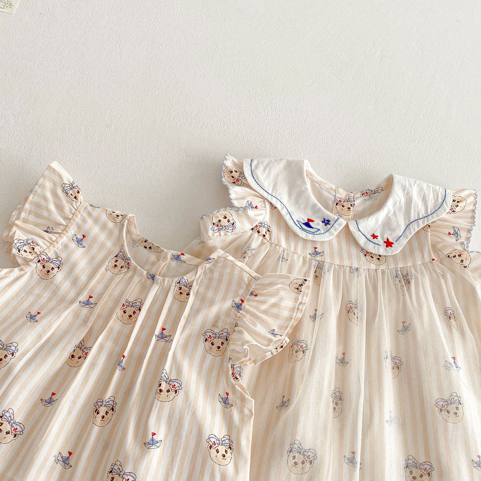 Girls' cartoon net gauze dress 2025 new summer girls' baby sailing bear dress Trendy children's Korean-style dress Specification drawing