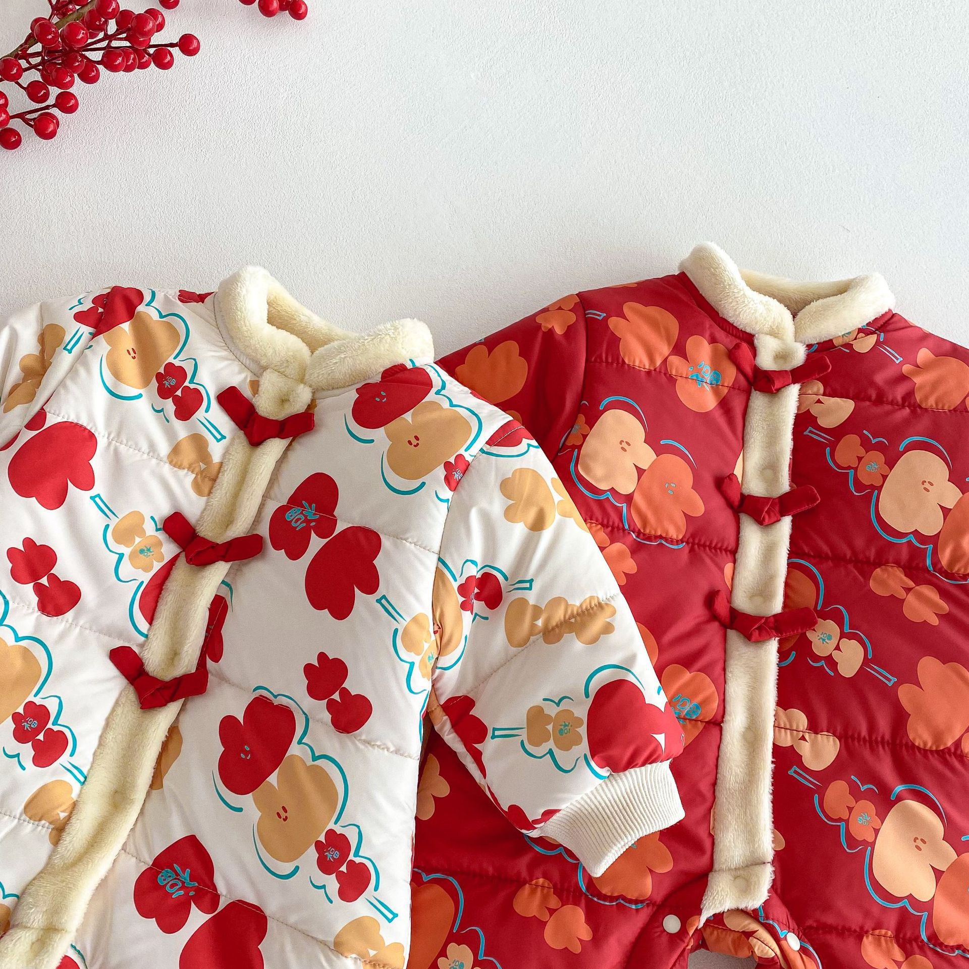 Baby cotton-padded New Year's dress for winter 2025, full-length thickened one-piece dress for babies, trendy first birthday dress AL757 details Picture