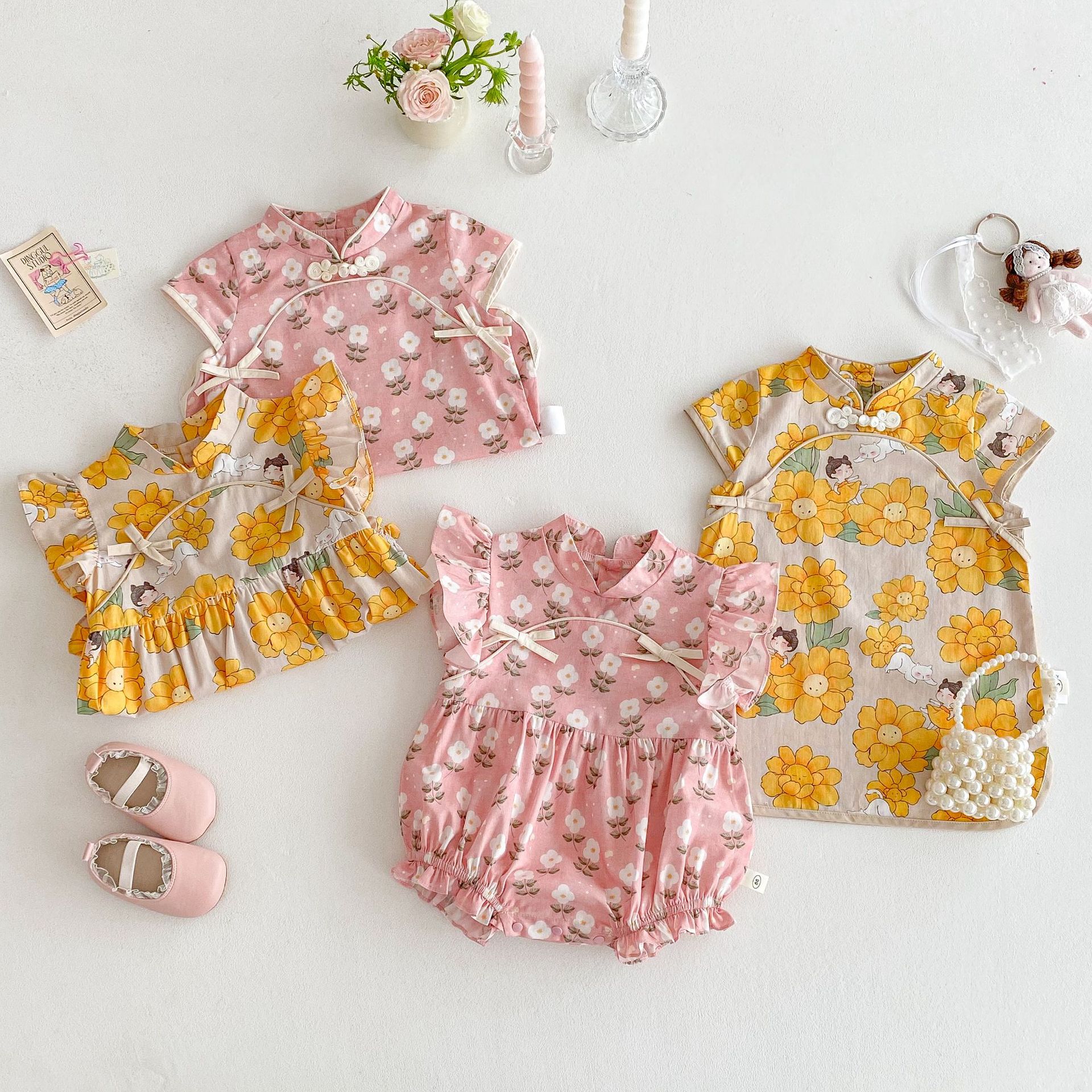 Baby Little Flower Jumpsuit 2025 New style Summer baby stylish Flying sleeve Dress Korean style for newborns to go out Specification drawing