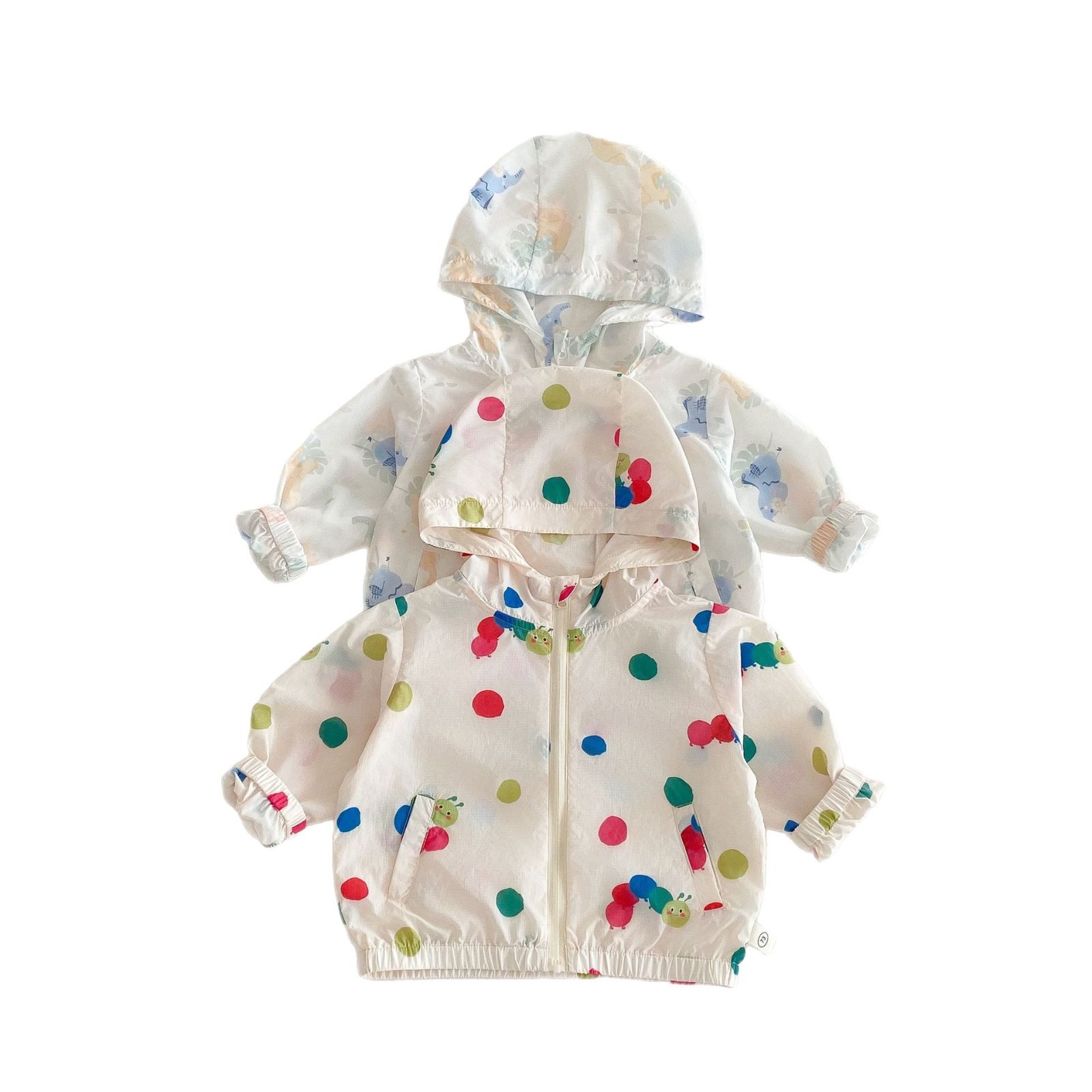 Girls' hooded air-conditioned shirt 2025 new style summer baby Korean-style stylish full-print summer dress thin cartoon polka dot coat Item Picture