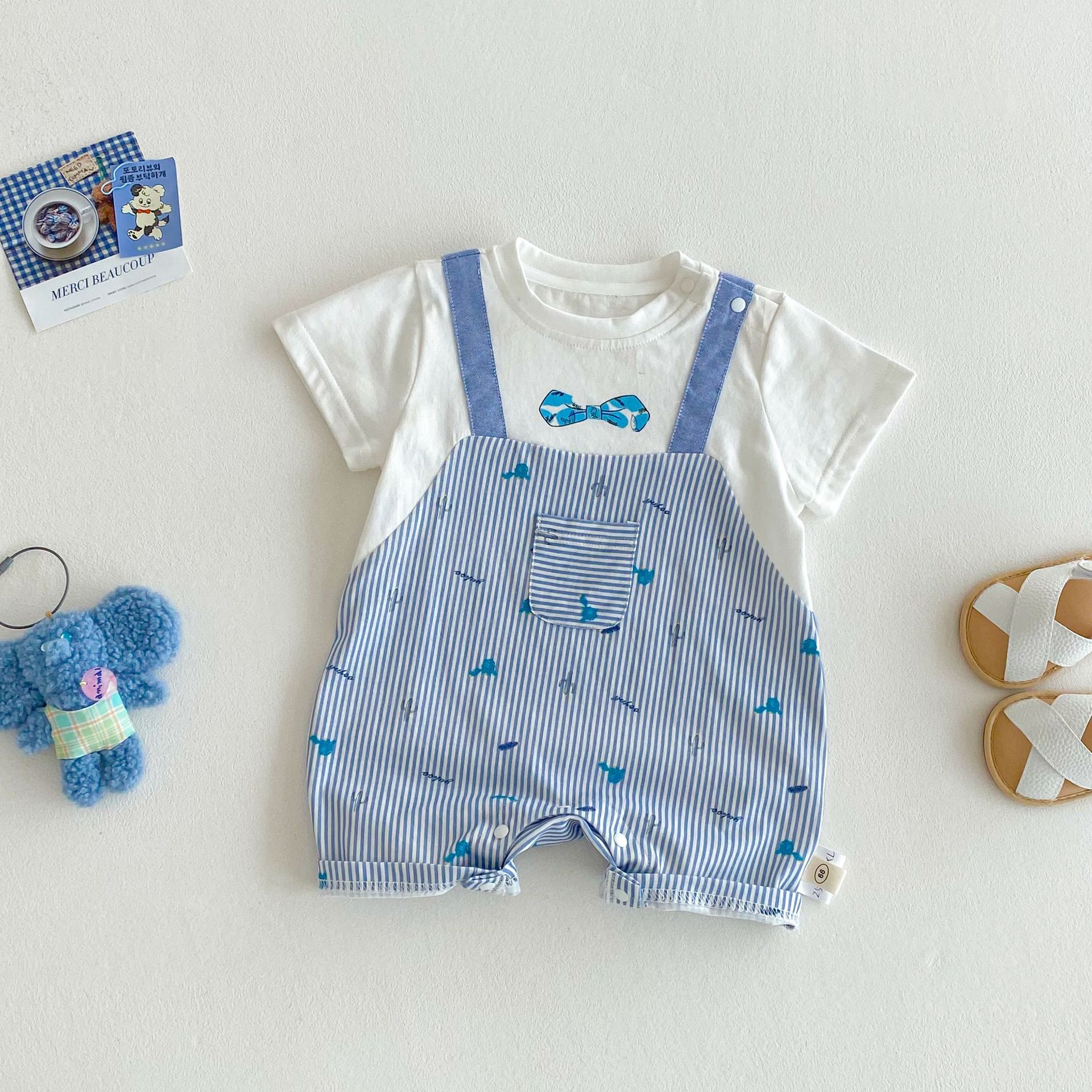 Baby Academy Style Crawling Suit 2025 New style Baby striped fake two-piece Super cute one-piece suit Z25-304XL full figure