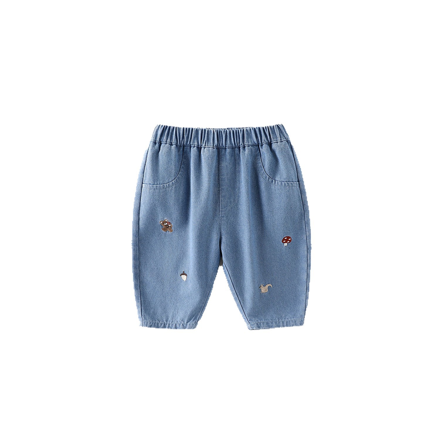 Children's embroidered radish pants 2025 New autumn Boys' fashionable cartoon jeans, trendy baby striped casual pants Item Picture
