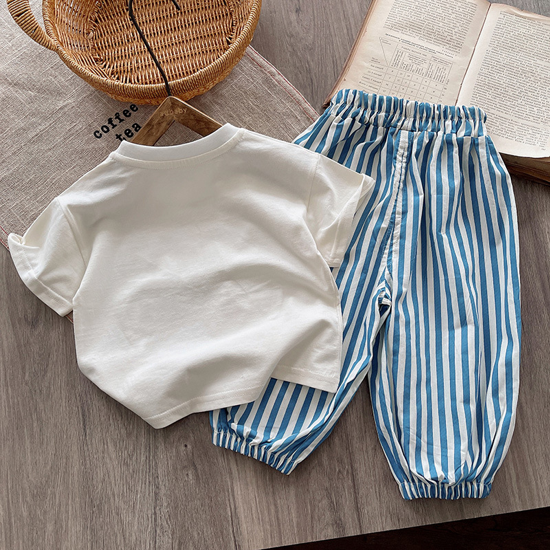 Summer new Boys' set: Thin little boy short-sleeved T-shirt, casual pants, children's top, mosquito-proof pants, two-piece set details Picture