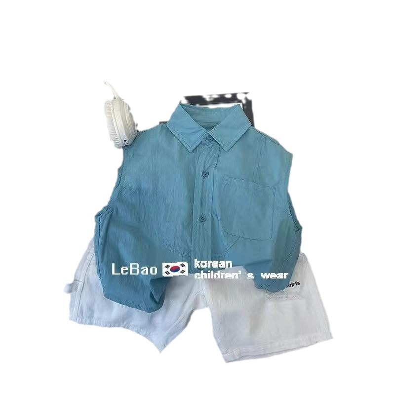 Children's set 2024 Summer New Classic Korean-style sleeveless shirts for boys and girls, stylish casual mid-length pants two-piece set Item Picture