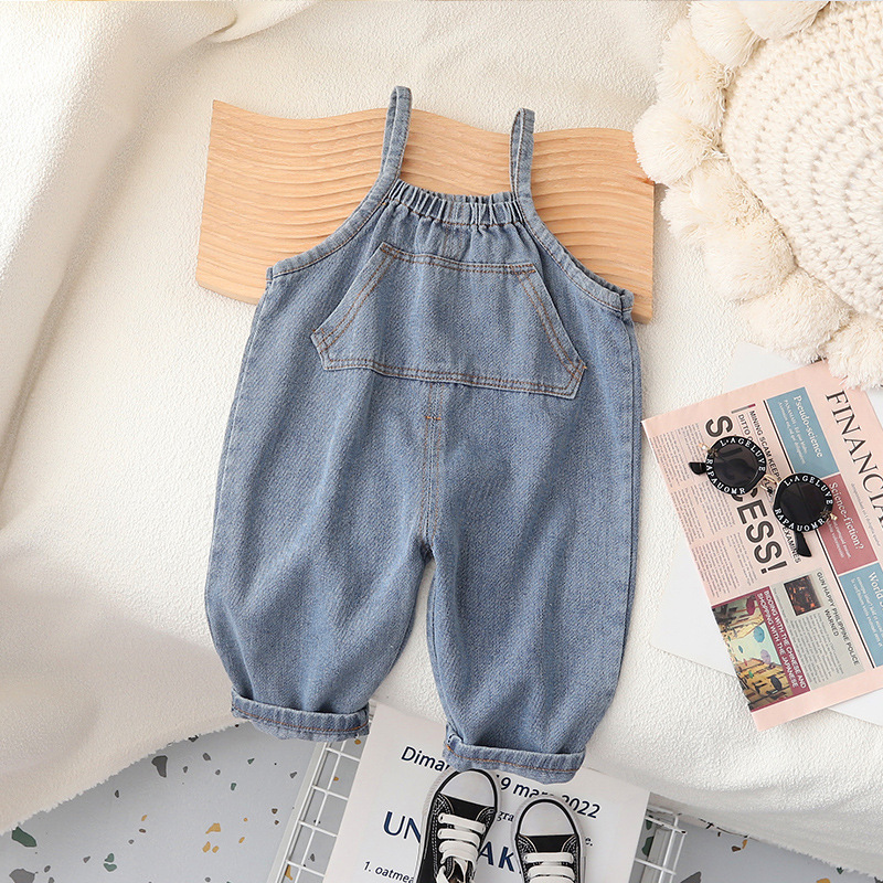 Spring and autumn 2024 new style children's overalls for boys and girls, Korean autumn soft denim overalls in stock for wholesale details Picture