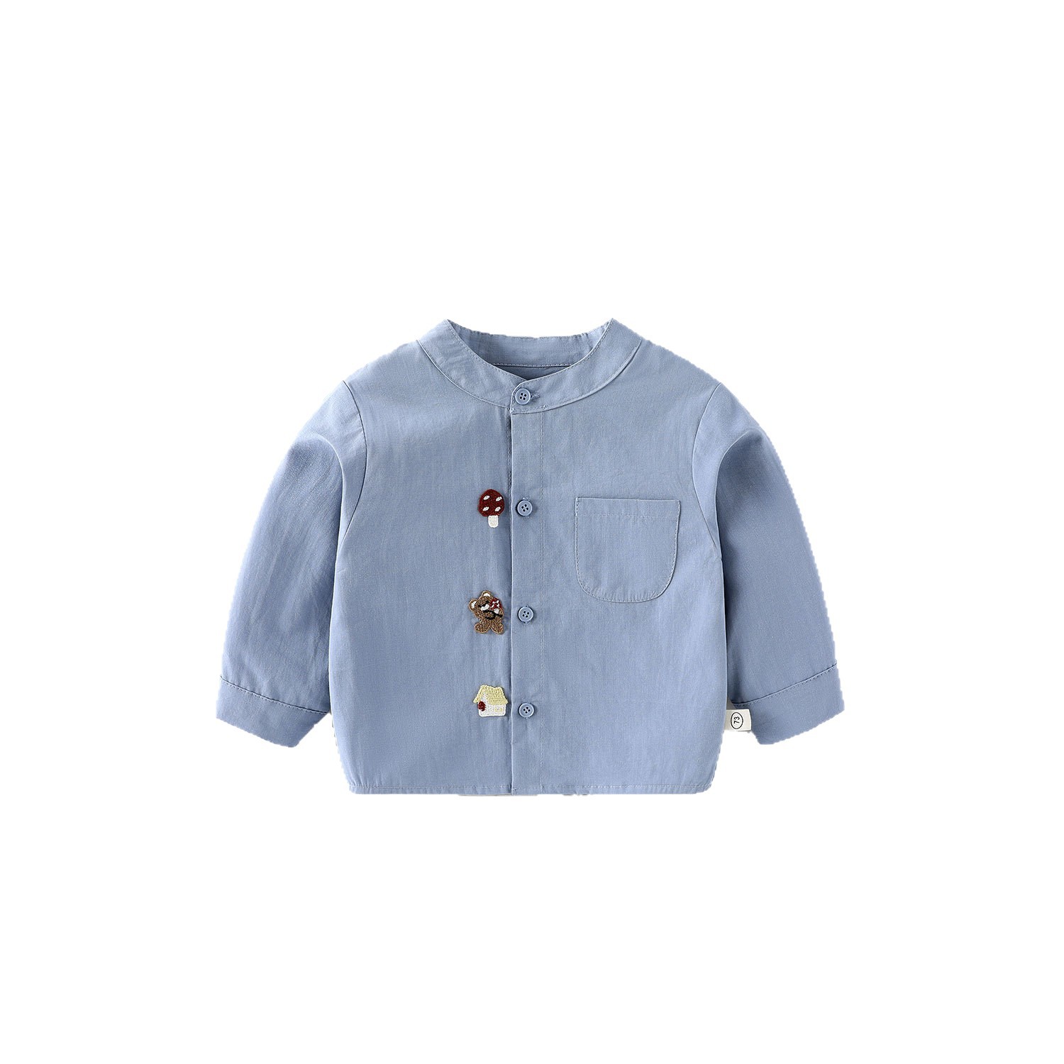 Children's fashion labeled shirt 2025 New autumn Boys' stylish Korean-style solid color shirt, baby stand-up collar autumn wear Item Picture