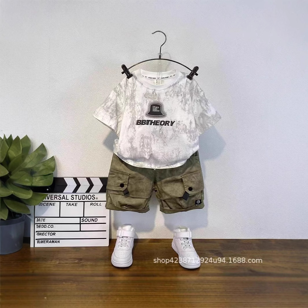 Boys' summer short-sleeved set, stylish baby clothes 2025 new style, trendy summer thin children's clothing for middle and small kids Specification drawing
