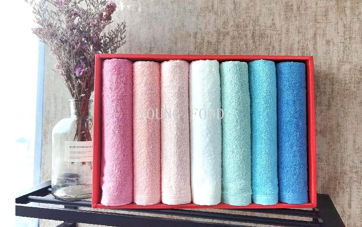 批发包邮韩国进口星期毛巾洗脸巾100%棉7色 40*76厘米*7条装 110g