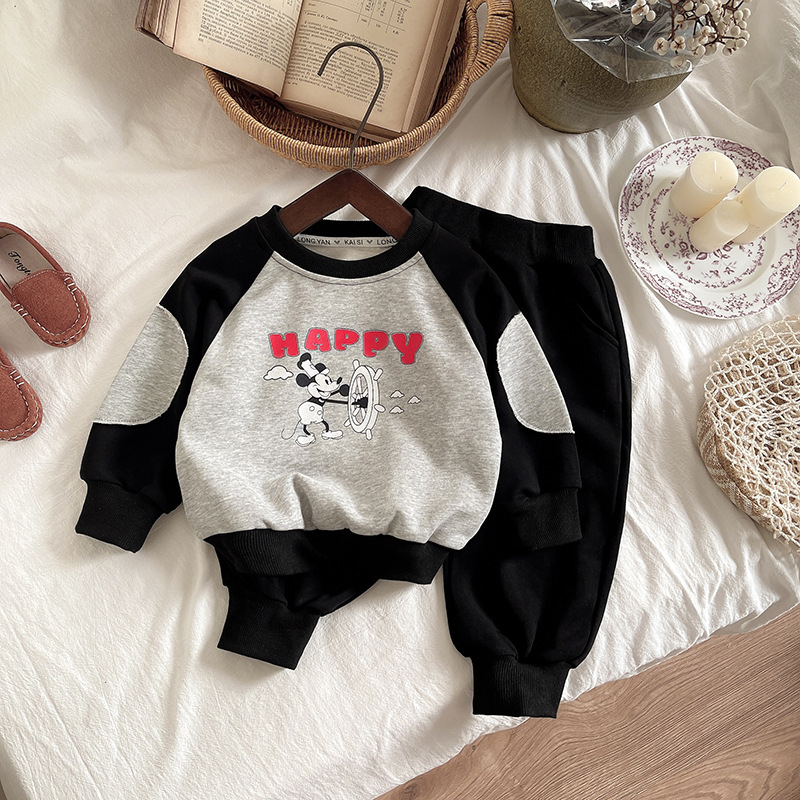 Patch HAPPY Set for Boys and girls, children's hoodie set, cartoon spring and autumn, comfortable and versatile, long-sleeved outerwear for kids Specification drawing