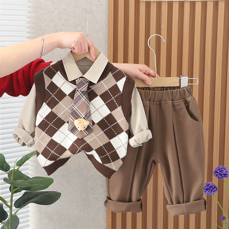 New 2023 Boys' Spring Outfit Set, Stylish Girls' sweater, school style three-piece set, Spring and autumn trend for infants and children full figure