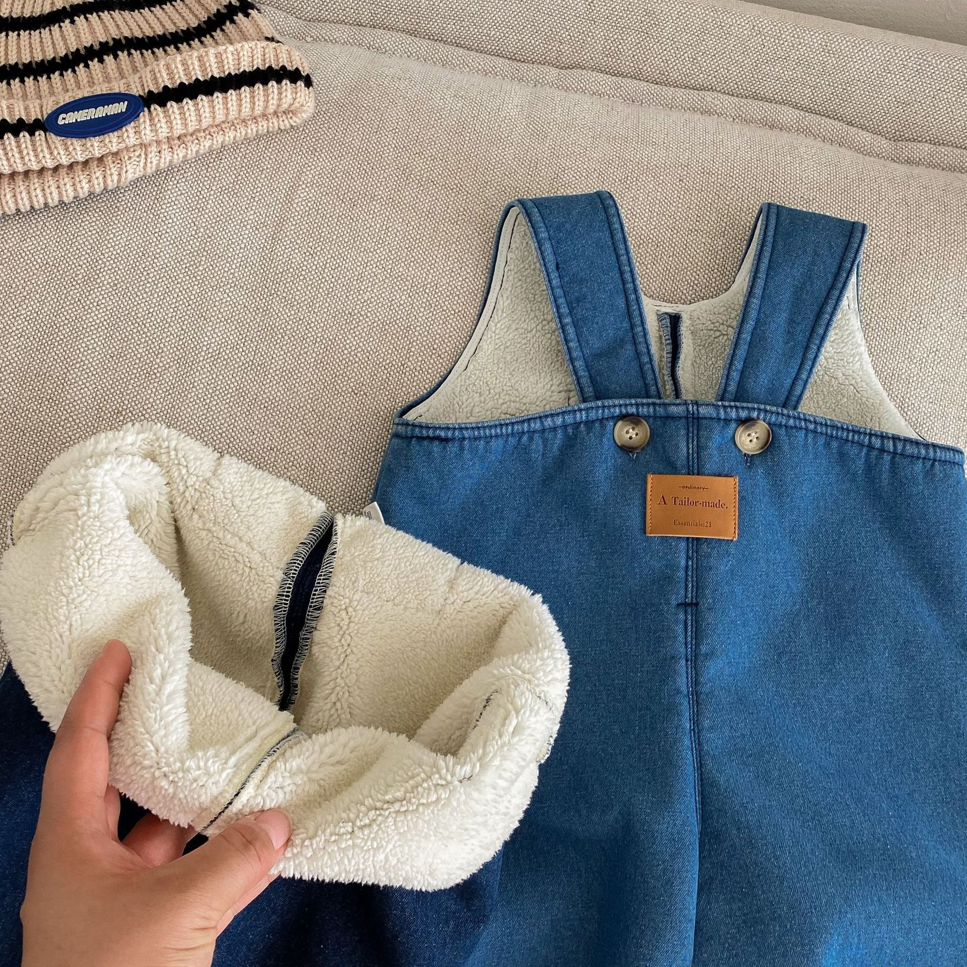Children's fleece jumpsuits 0-5 years old winter girls' fashionable solid color overalls boys' trendy pants AK501 Specification drawing