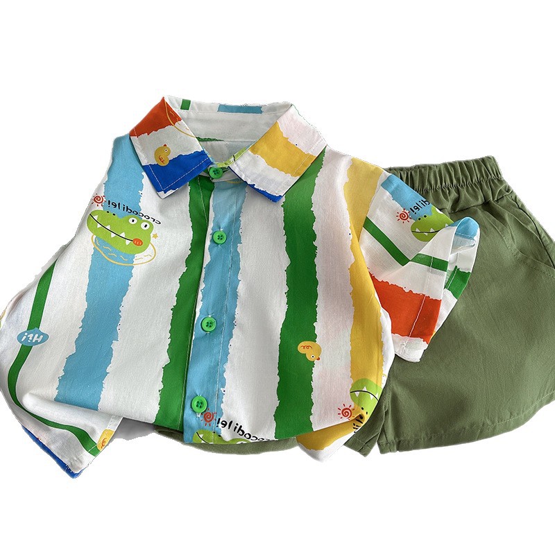 Boys' Set 2025 New Summer Children's Casual Shirt and Shorts Two-piece set, Baby pure cotton set, children's set Item Picture