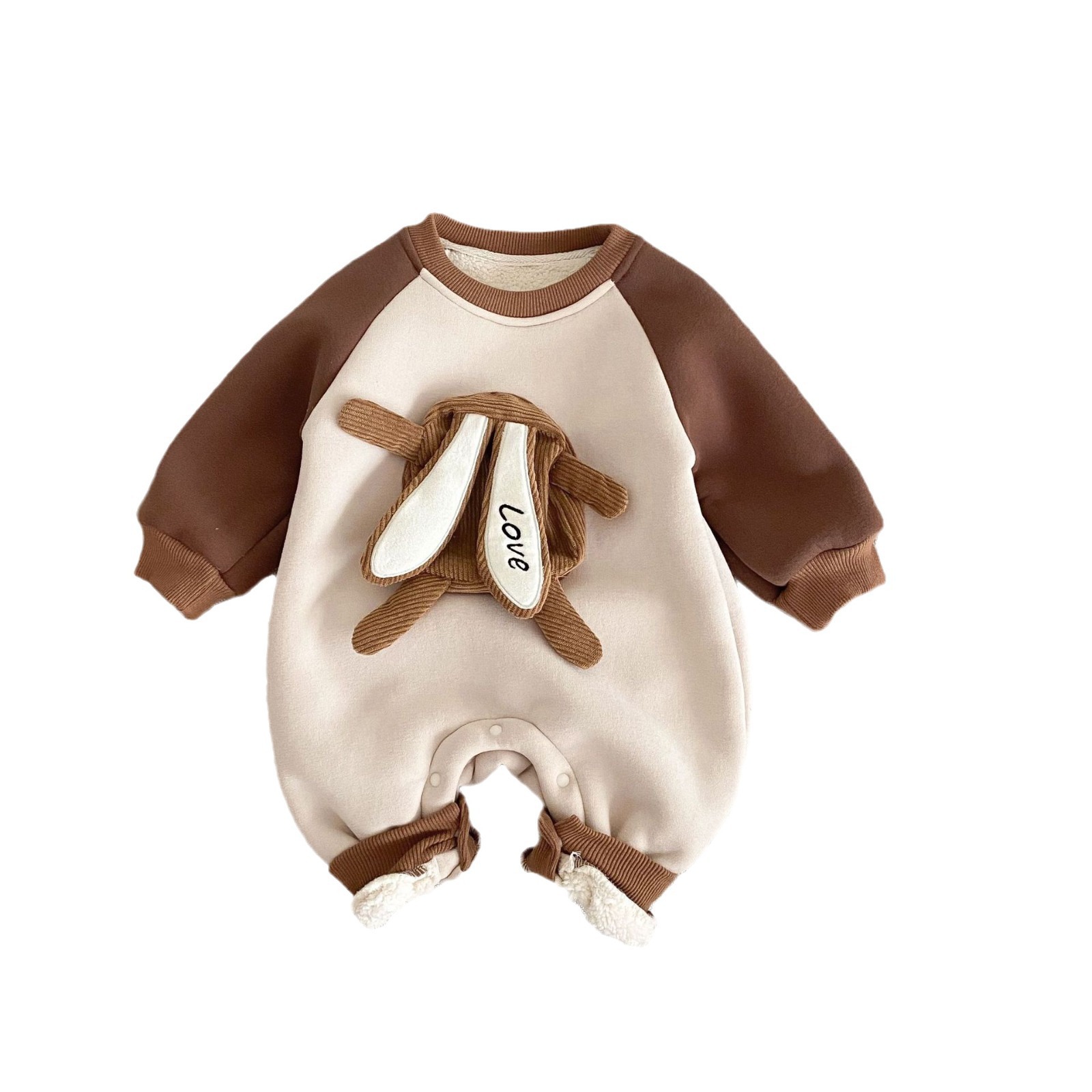 Baby fleece crawling suit, 0-2 years old winter baby cute color-blocking doll one-piece suit, baby clothes AL331 Item Picture