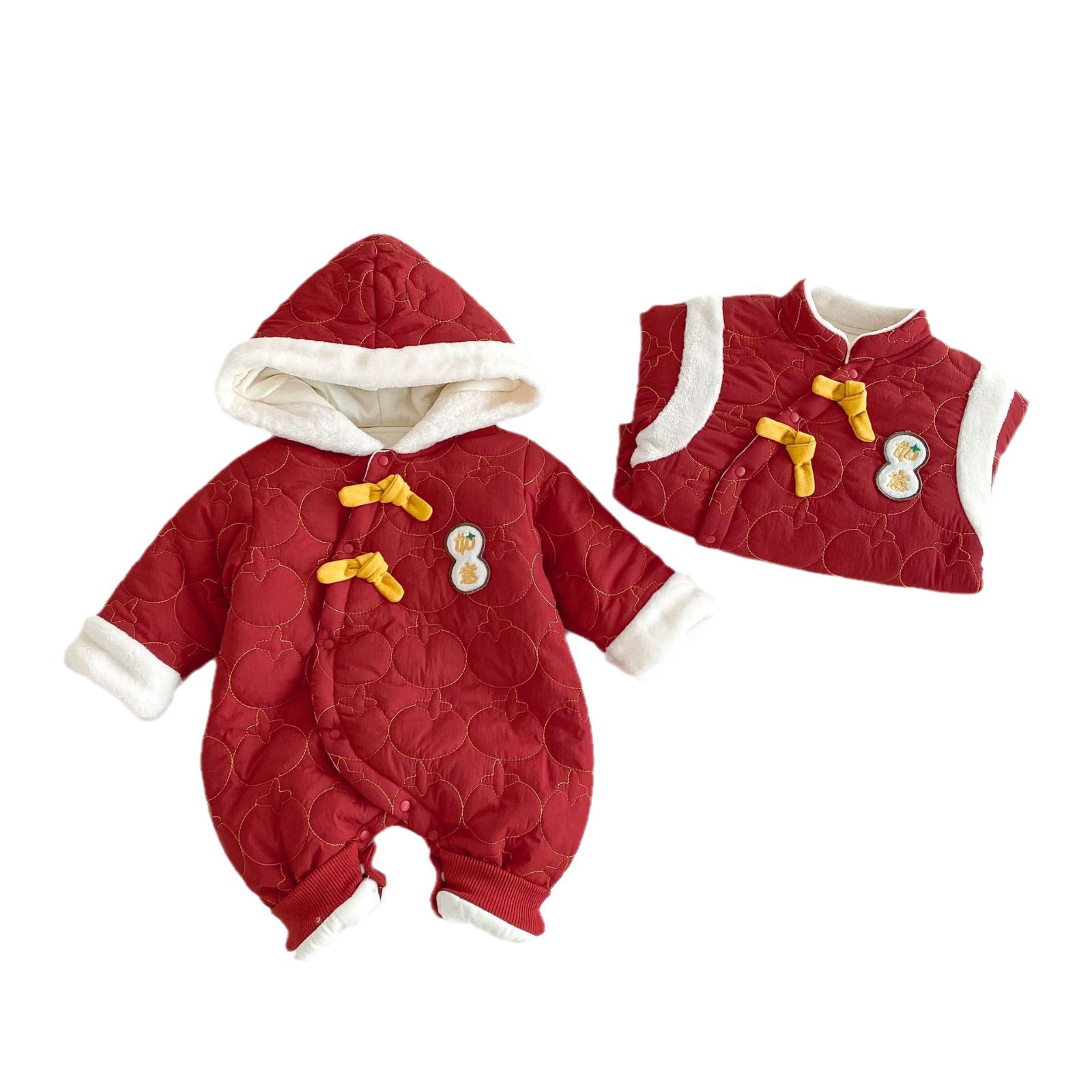 Baby cotton-padded New Year's clothing for winter 2025, thickened outer jumpsuit for babies, newborn clothes AL758 Item Picture
