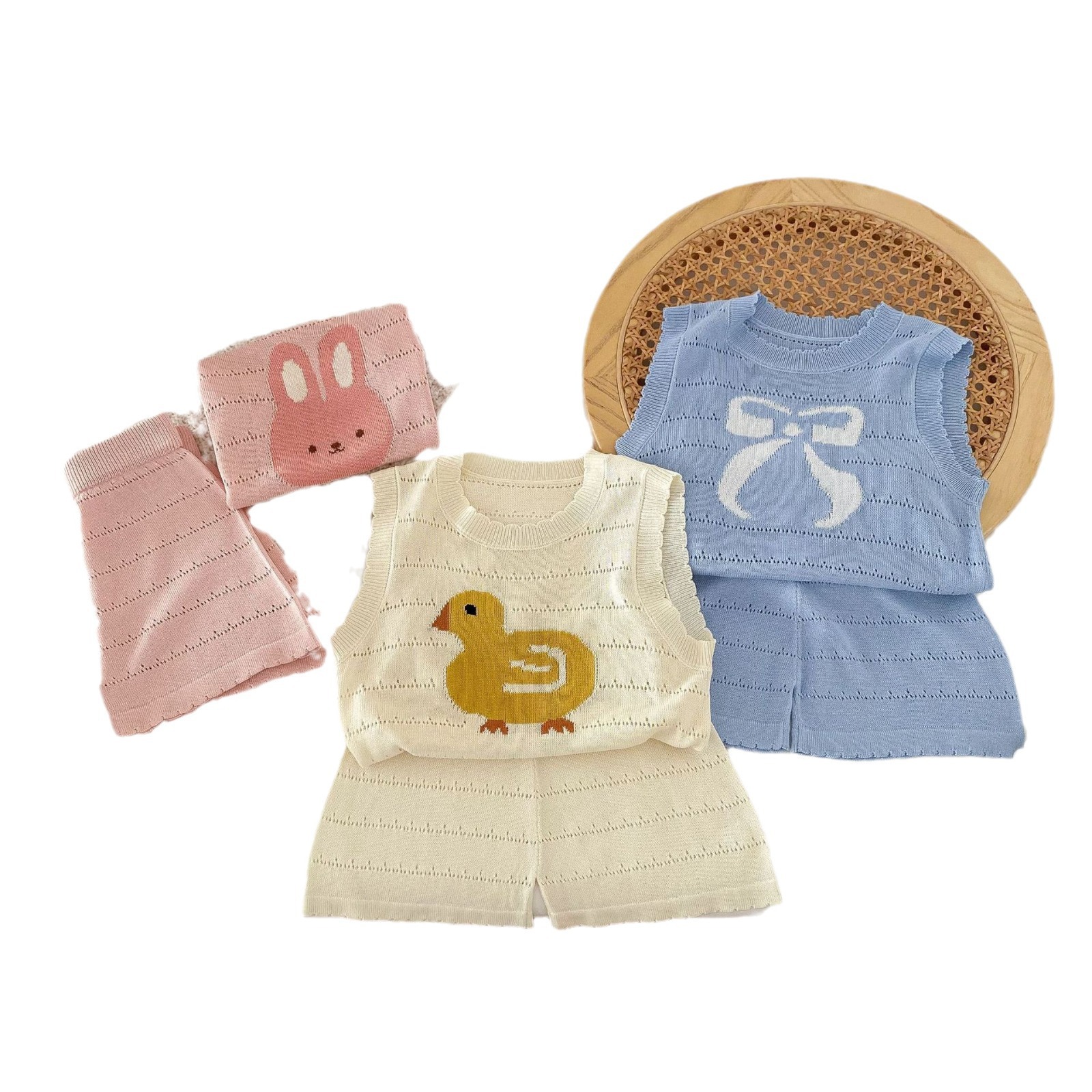 Customized Link: Children's knitted set, 0-5 years old girls' sleeveless top, boys' shorts two-piece set, thin AT132 Item Picture