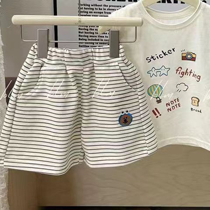 Baby Set 2024 Summer Boys' Vest Set, stylish and thin cartoon two-piece set for little boys Specification drawing