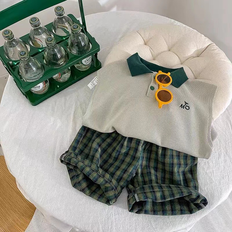 Summer sleeveless polo set for boys 2023, a two-piece Korean-style vest and shorts set for children's summer wear full figure