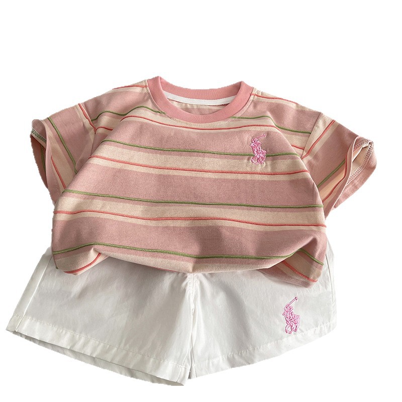 Boys' Summer Set 2025 New style Children's short-sleeved striped summer Korean loose and thin clothes, boys' cool and stylish Item Picture
