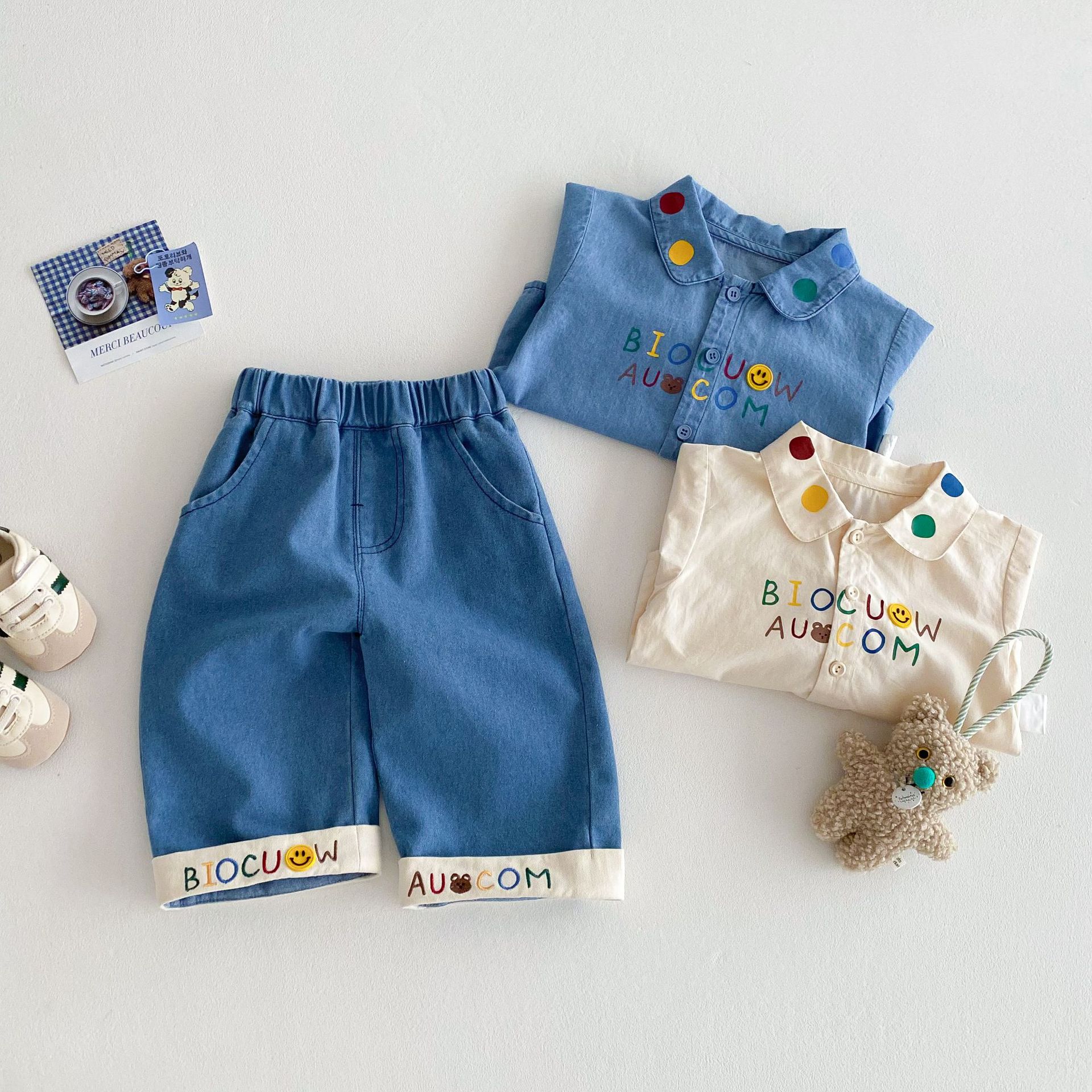 Children's stylish jeans 2025 New Spring embroidered cartoon casual pants for girls, baby Korean spring dress pants full figure