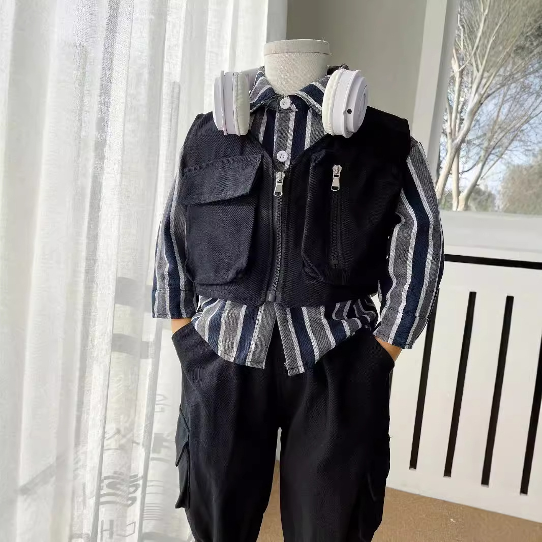 Ouba three-piece Boys' striped shirt set, new Spring and autumn children's trendy set, small and medium-sized children's clothing Application Scenario