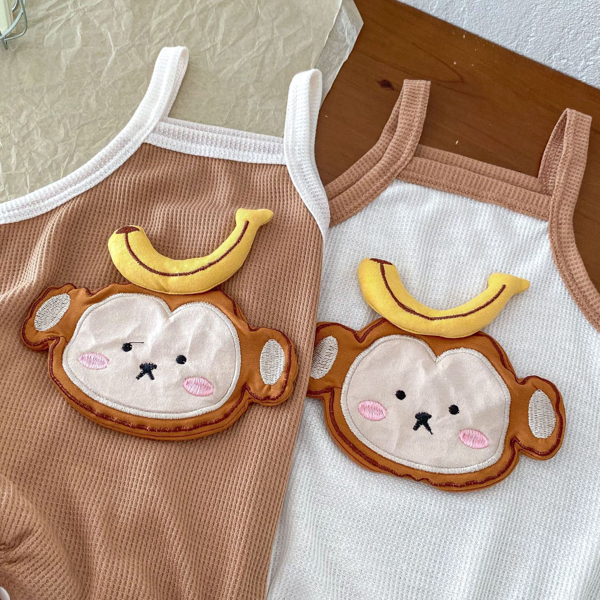 Baby super cute tummy dress 0-2 years old summer baby cartoon patch Little monkey halter top baby summer dress AL159 Specification drawing