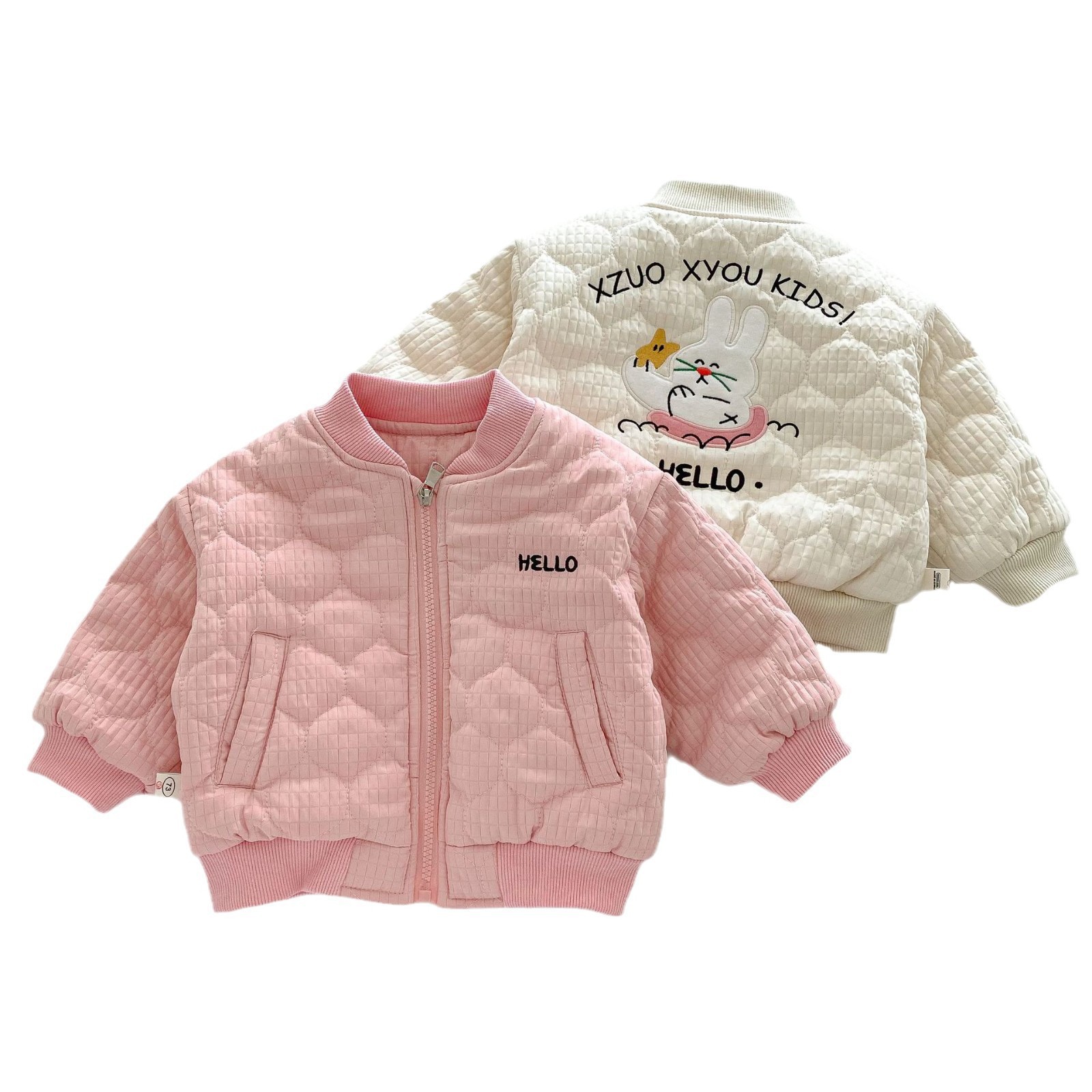 Cartoon baseball jacket for girls, 0-5 years old, thick-colored solid-color cotton coat for winter girls, children's fleece jacket, trendy AY681 Item Picture