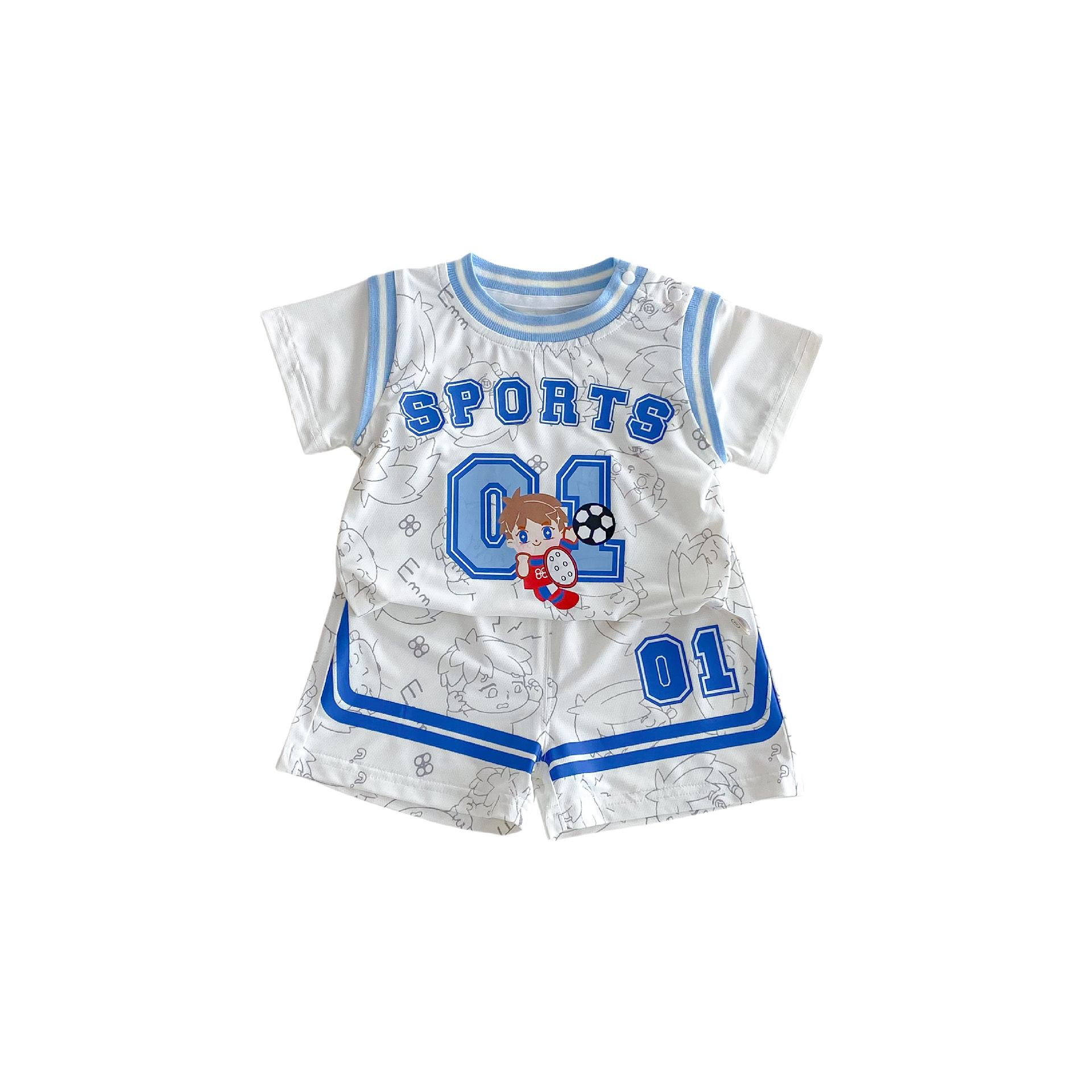 Children's Sportswear Set 2025 New Summer Style: Boys' stylish Letter T-shirt and girls' Cartoon Shorts Two-piece set Item Picture