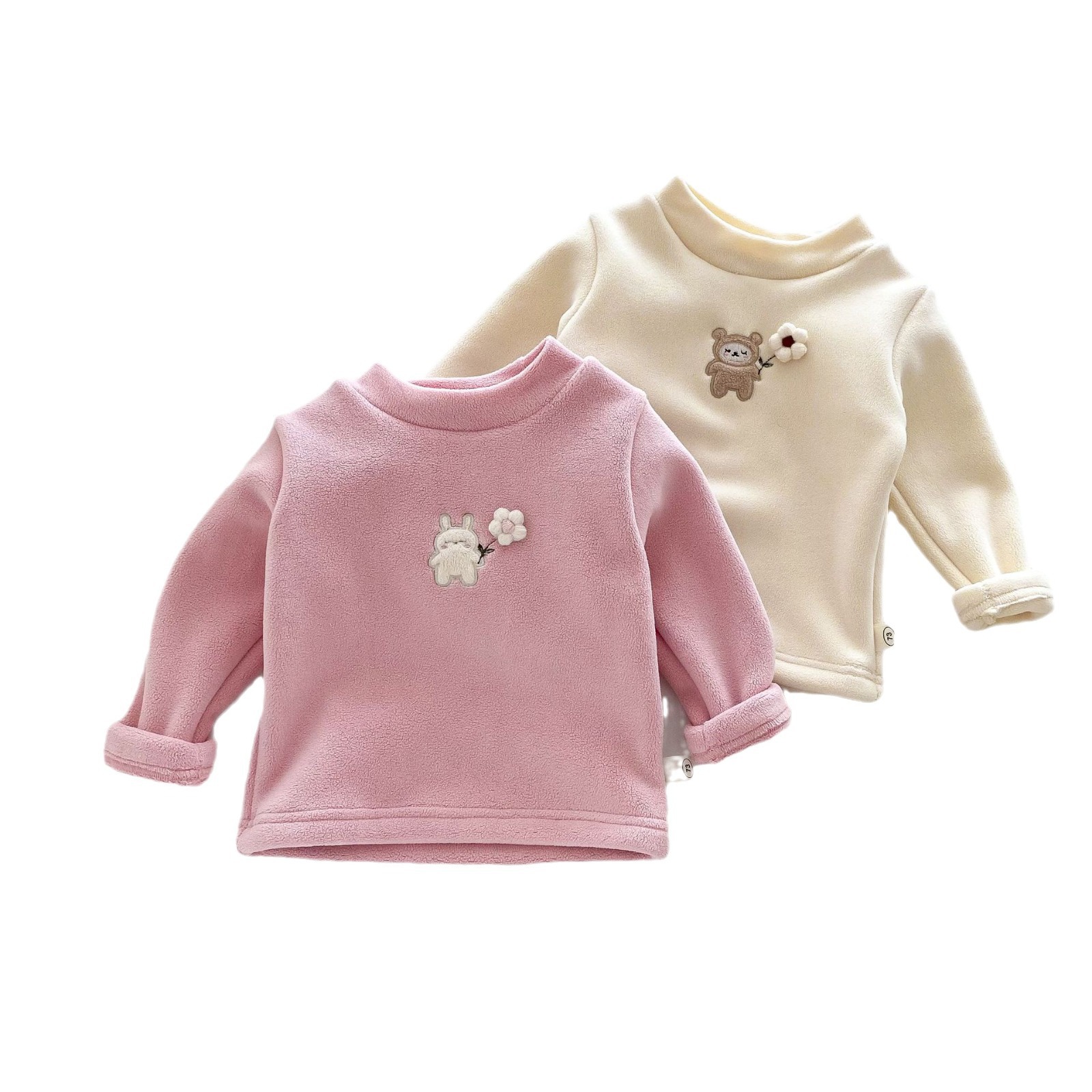 A stylish base shirt for girls aged 0-5, thickened cartoon inner layer, cute winter clothes for babies AY657 Item Picture