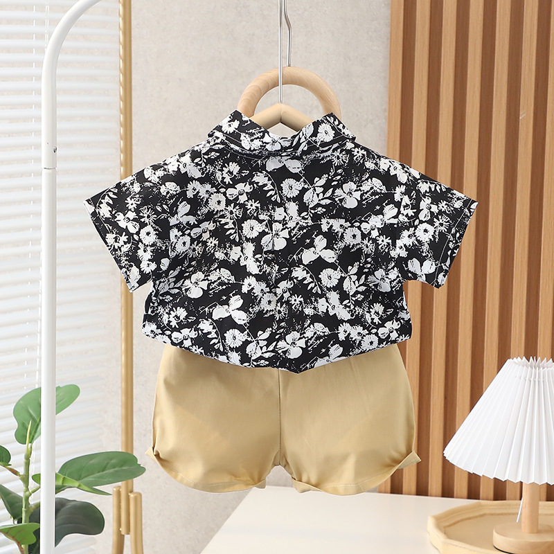 Children's summer Boys' Set 2022 New Style Baby vacation style short-sleeved shirt shorts Casual and stylish two-piece set details Picture