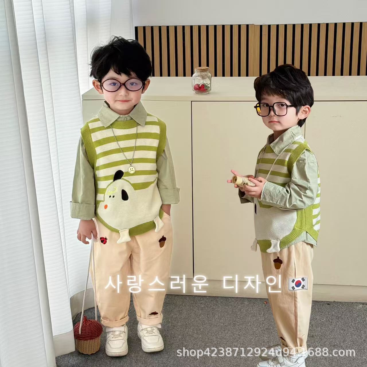 Stylish Korean-style children's clothing one-stop delivery 2025 Spring and Autumn new baby striped vest three-piece set Casual children's wear full figure