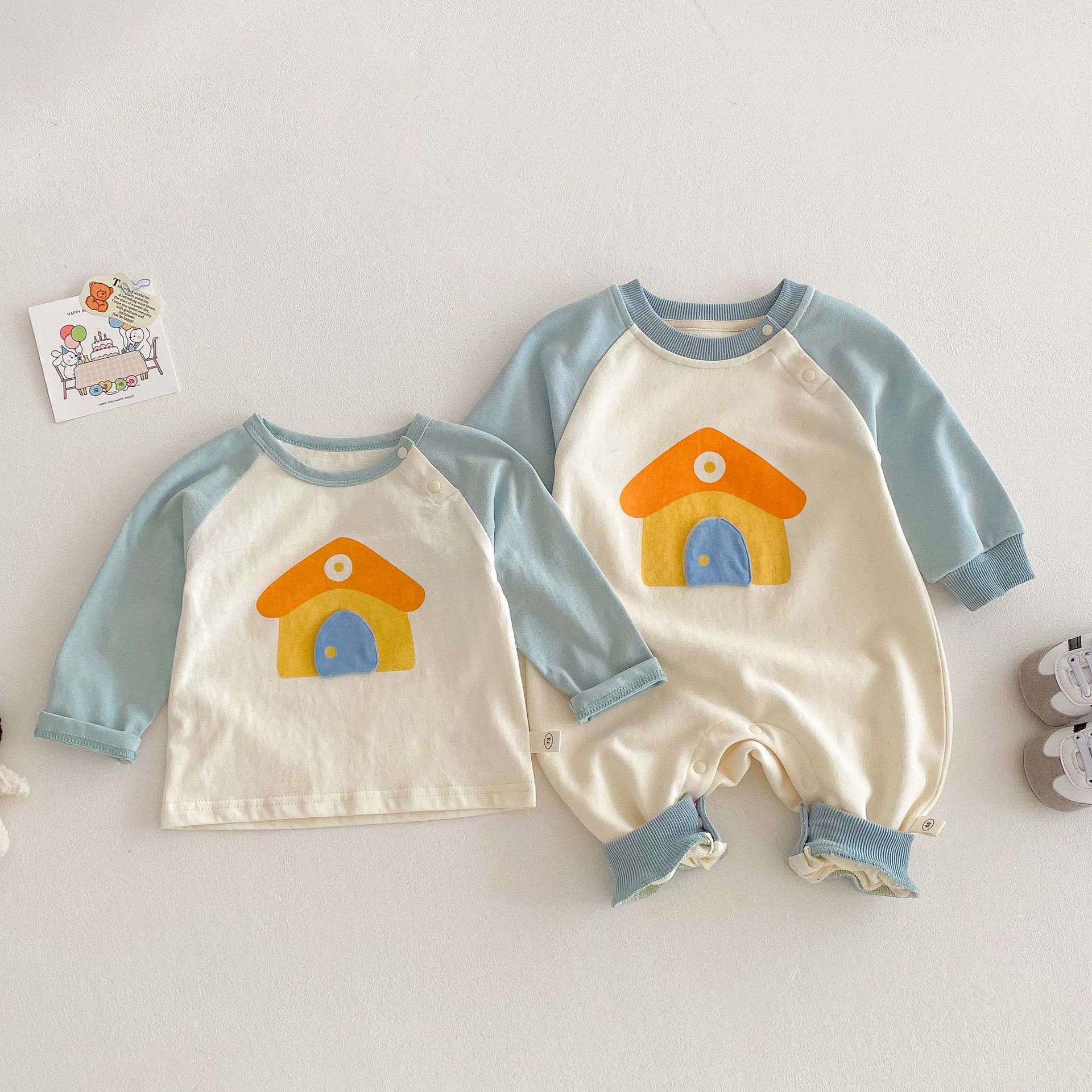 Baby fashion jumpsuit 2025 New spring baby color cartoon little house crawling suit trendy newborn clothes full figure
