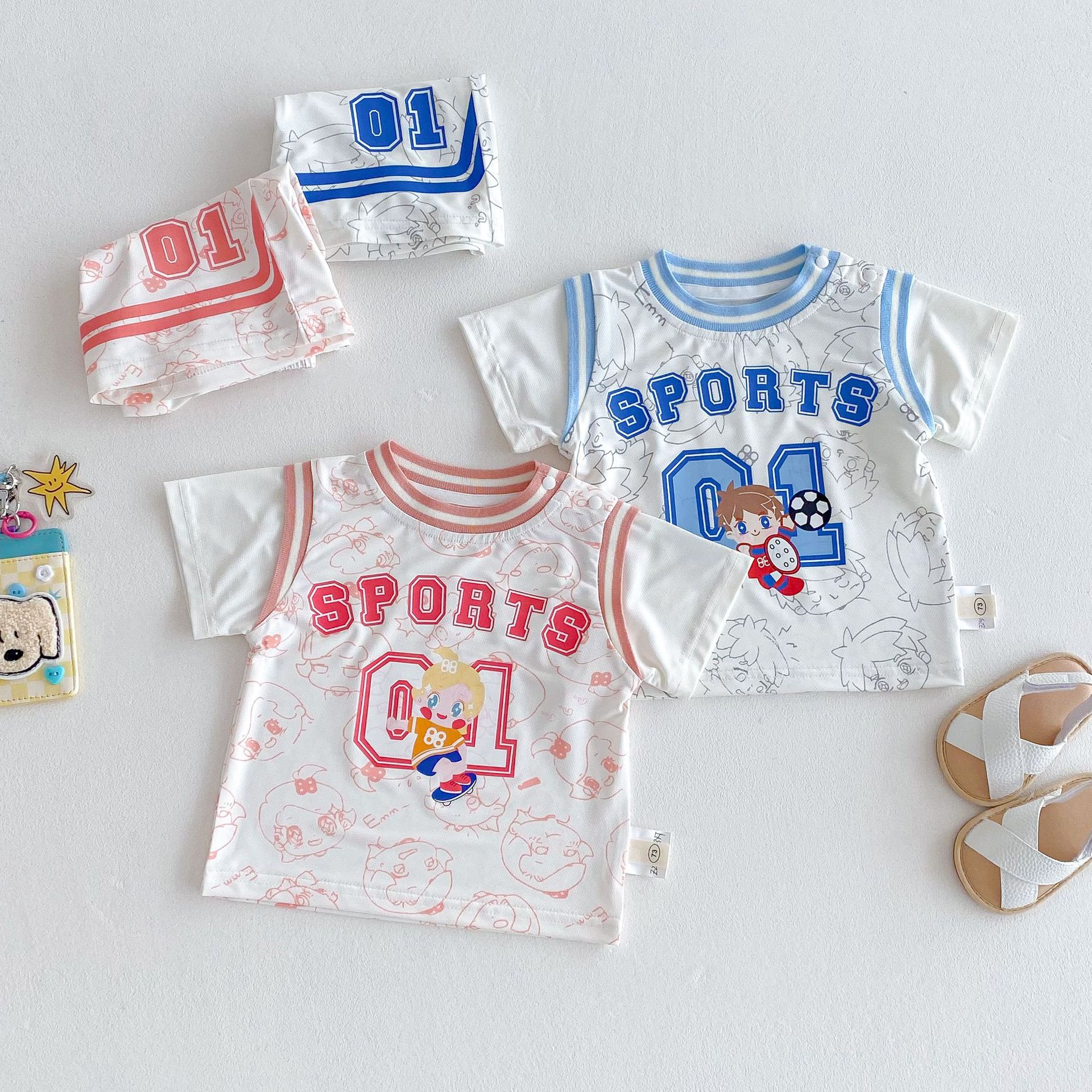 Children's Sportswear Set 2025 New Summer Style: Boys' stylish Letter T-shirt and girls' Cartoon Shorts Two-piece set Specification drawing