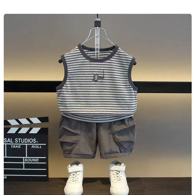 Boys' summer Set 2025 New style Children's casual vest, cool and stylish. Summer sleeveless two-piece set, trendy details Picture