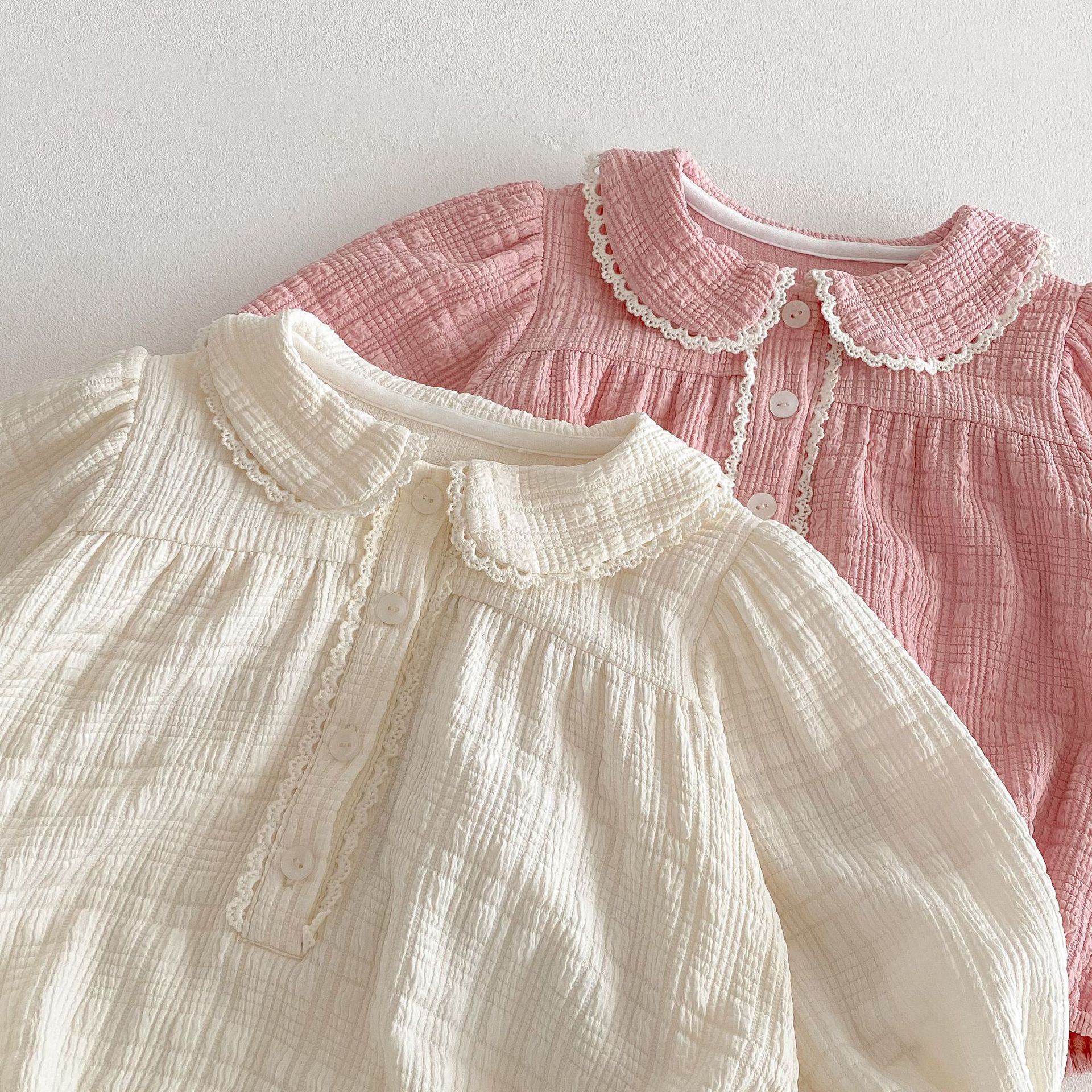 Baby super cute tummy dress for 0-2 years old 2025 new spring baby doll collar solid color one-piece spring clothing Specification drawing