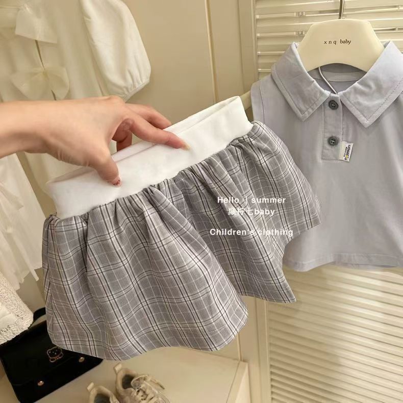 Summer new Set for Girls, Korean style, Stylish 2025 Little Kids Academy Sleeveless Shirt Short Skirt, Baby Two-piece set Item Picture