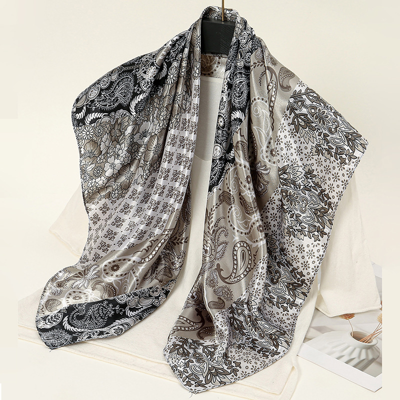 Cross-border headscarf for sun protection, Iranian headscarf for women, classic European and American color contrast cashew print pattern square scarf, versatile shawl Specification drawing
